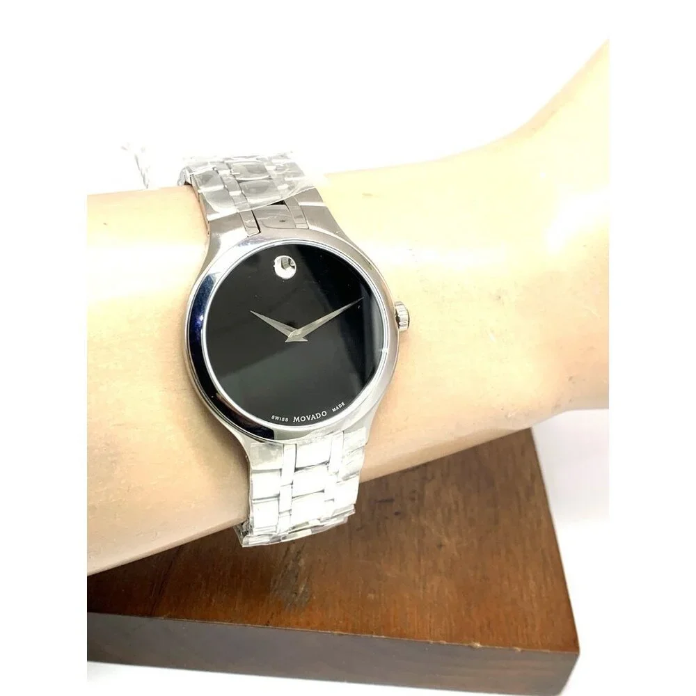 Movado Men's Watch 0606367 Museum Swiss Quartz Black Dial Silver Steel 39mm